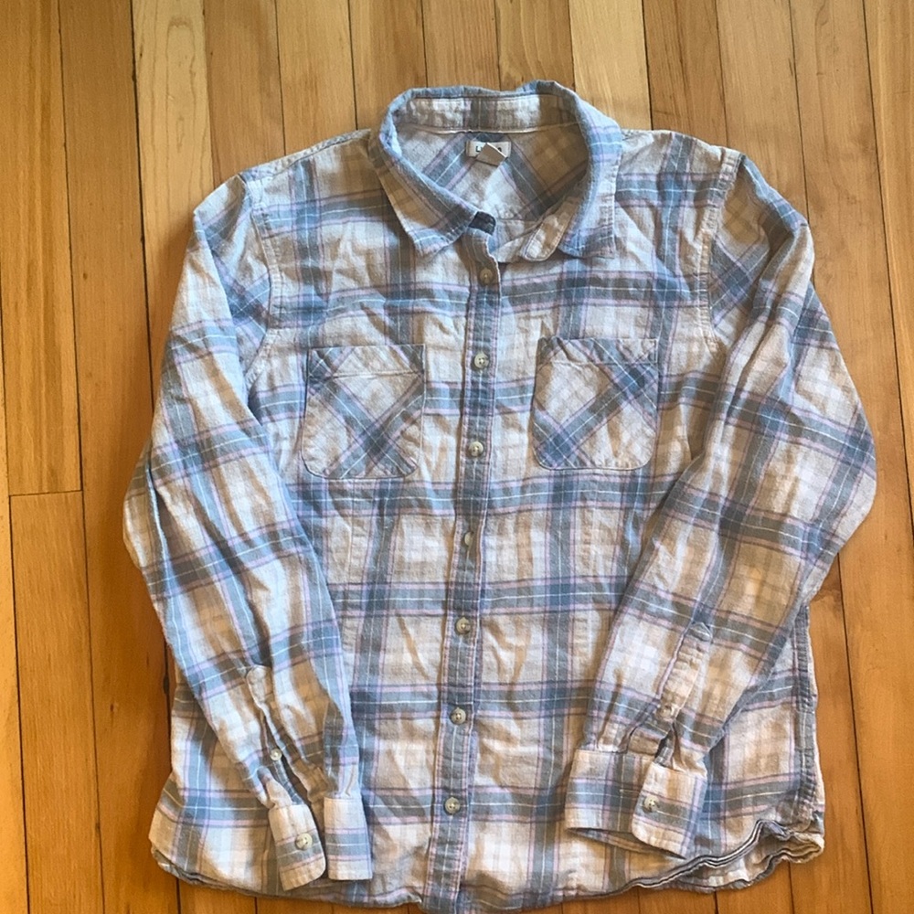 LL Bean Petite Medium Flannel Pale Pink, Blue, & Cream